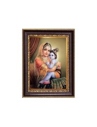 Bal Gopal with Mata Yashoda  Digital Print Photo 6.7x8.7 inches - Vibrant Religious Desk And Wall Art for Home , Office and Temple Decor and Gifting.