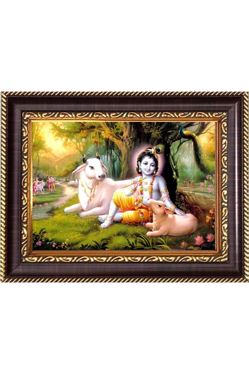 Sri Krishna Digital Print Photo 6.7x8.7 inches - Vibrant Religious Desk And Wall Art for Home , Office and Temple Decor and Gifting.