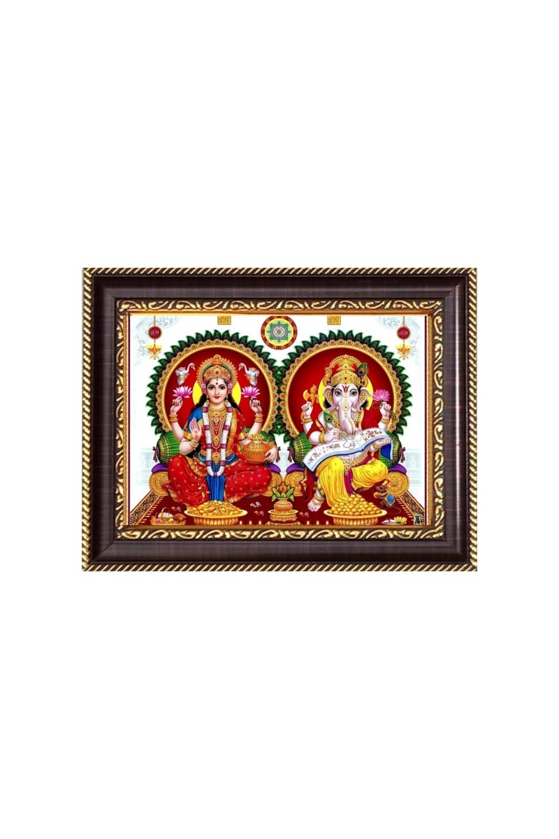 Sri Laxmi Ganesh ji Digital Print Photo 6.7x8.7 inches - Vibrant Religious Desk And Wall Art for Home , Office and Temple Decor and Gifting.