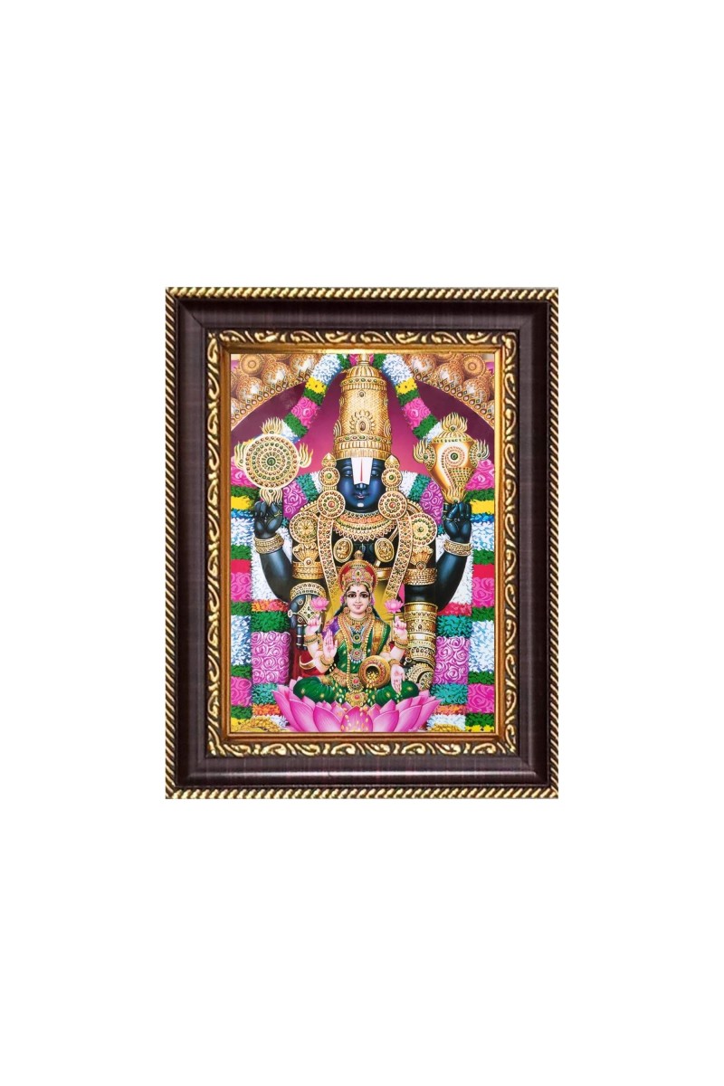 Lord Perumal with Lakshmi Mata Digital Print Photo 6.7x8.7 inches - Vibrant Religious Desk And Wall Art for Home , Office and Temple Decor and Gifting.