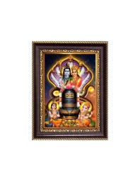 Shiv Lingam With Lord Shiva, Maa Parvati Devi, Sri Ganeshji and Kartike Digital Print Photo 6.7x8.7 inches - Vibrant Religious Desk And Wall Art for Home , Office and Temple Decor and Gifting.
