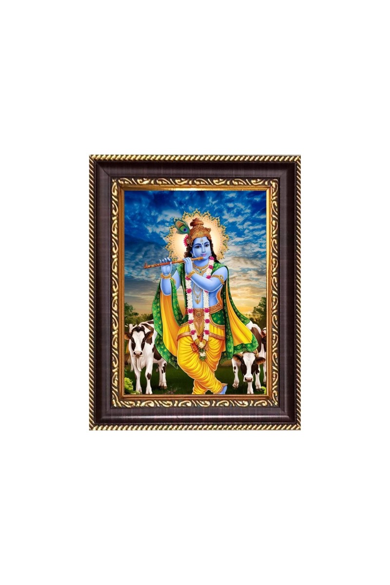 Sri Krishna Digital Print Photo 6.7x8.7 inches - Vibrant Religious Desk And Wall Art for Home , Office and Temple Decor and Gifting.