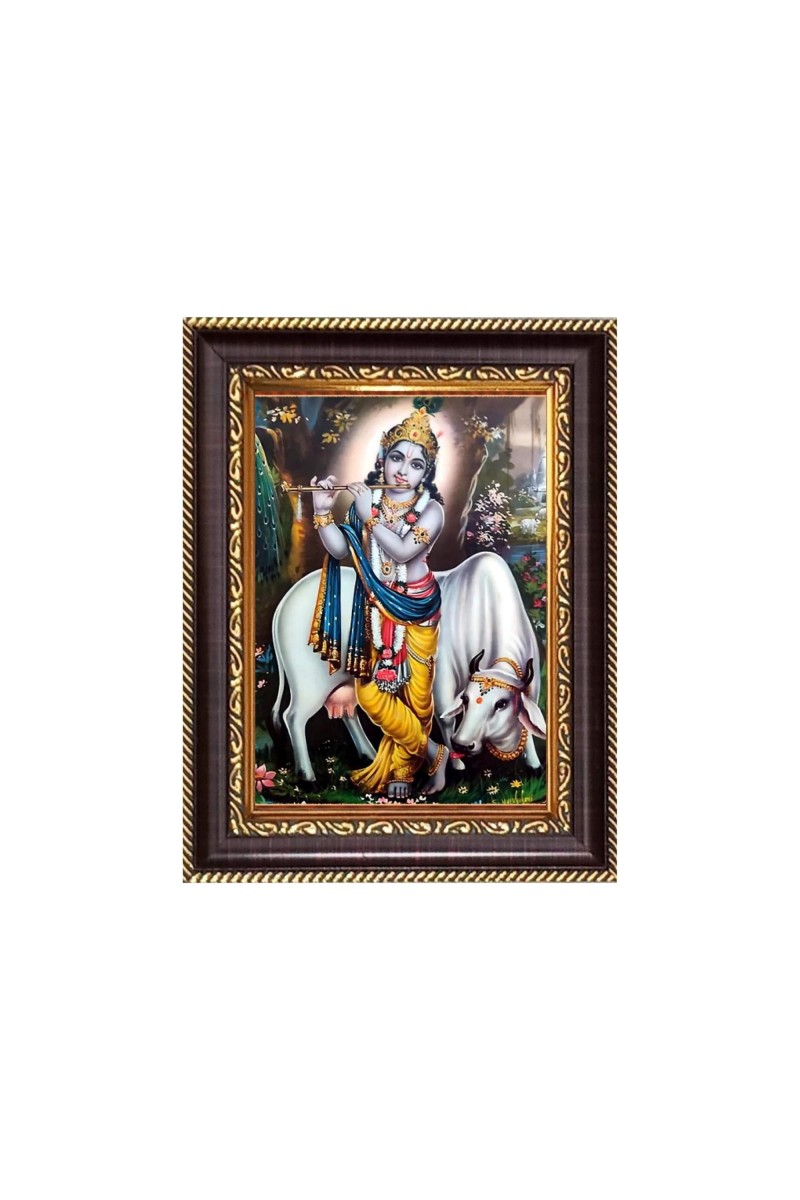Sri Krishna Digital Print Photo 6.7x8.7 inches - Vibrant Religious Desk And Wall Art for Home , Office and Temple Decor and Gifting.