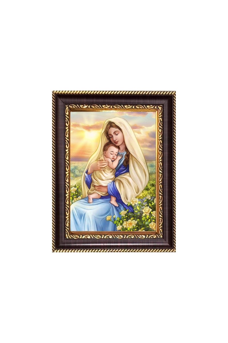 Mother Mary and Baby Jesus Digital Print Photo 6.7x8.7 inches - Vibrant Religious Desk And Wall Art for Home , Office and Temple Decor and Gifting.