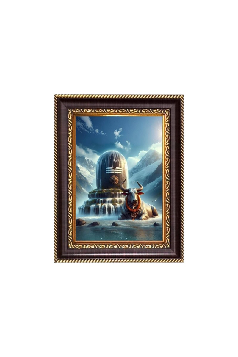 Lord Shiva lingam and Nandi Maharaj Digital Print Photo 6.7x8.7 inches - Vibrant Religious Desk And Wall Art for Home , Office and Temple Decor and Gifting.