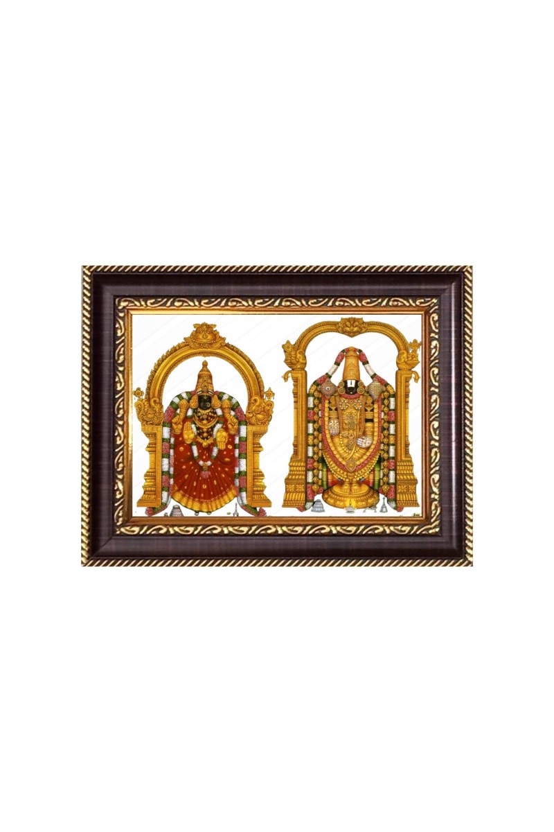 Sri Tirupati Balaji and Sri Padmavati Digital Print Photo 6.7x8.7 inches - Vibrant Religious Desk And Wall Art for Home , Office and Temple Decor and Gifting.