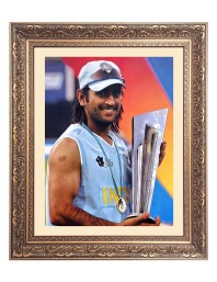 Mahindra Singh Dhoni With Cup Big Photo Frame - 10x14 Inches for Home ,Temple &  Office Decoration