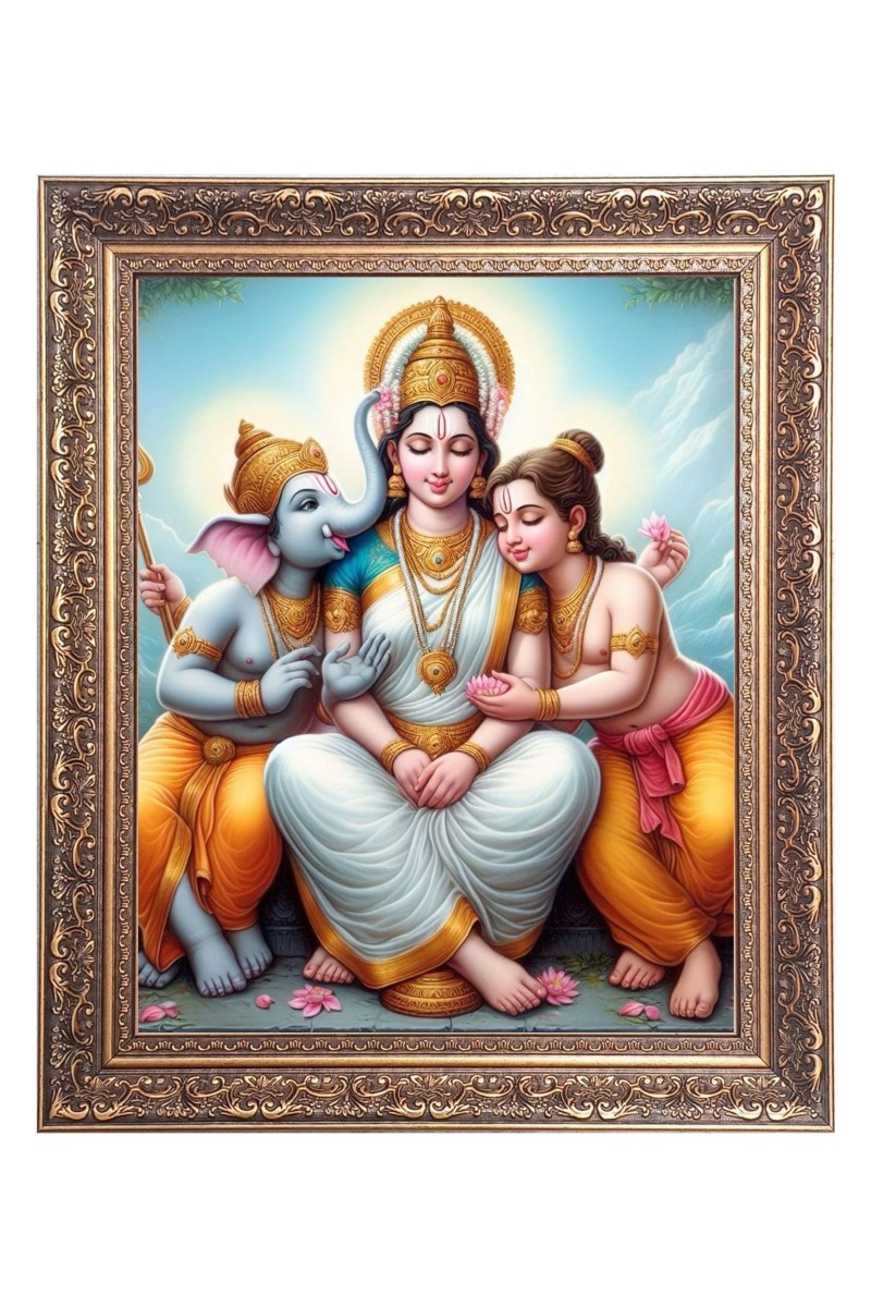 Maa Parbati, Sri Ganesh & Sri Kartik Big Photo Frame - 10x14 Inches for Home ,Temple &  Office Decoration