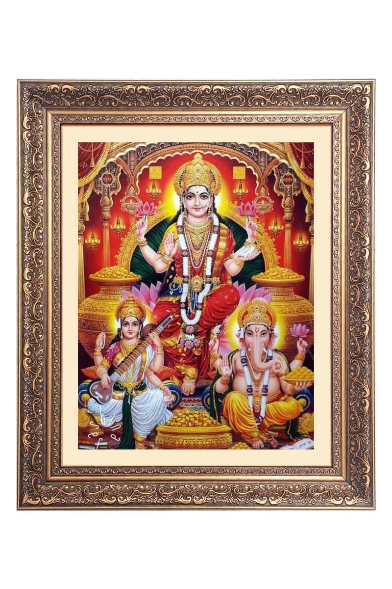 Maa Lakshmi,Maa Saraswati and Sri Ganesh Big Photo Frame - 10x14 Inches for Home ,Temple &  Office Decoration