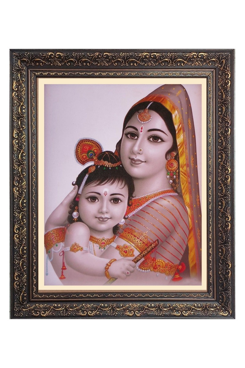 Baby Krishna with Maa yoshda Big Photo Frame - 10x14 Inches for Home ,Temple &  Office Decoration