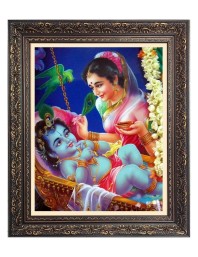 Baby Krishna with Maa yoshda Big Photo Frame - 10x14 Inches for Home ,Temple &  Office Decoration