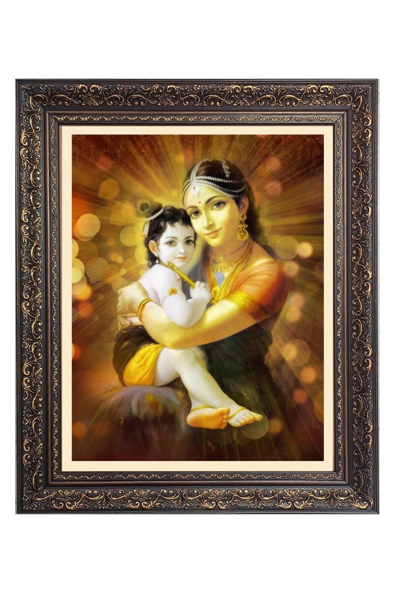 Baby Krishna with Maa yoshda Big Photo Frame - 10x14 Inches for Home ,Temple &  Office Decoration