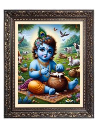 Baby Krishna Big Photo Frame - 10x14 Inches for Home ,Temple &  Office Decoration
