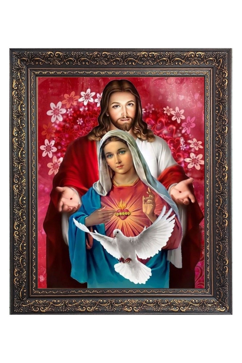 Mother Mary - Lord Jesus Christ Big Photo Frame - 10x14 Inches for Home ,Temple &  Office Decoration