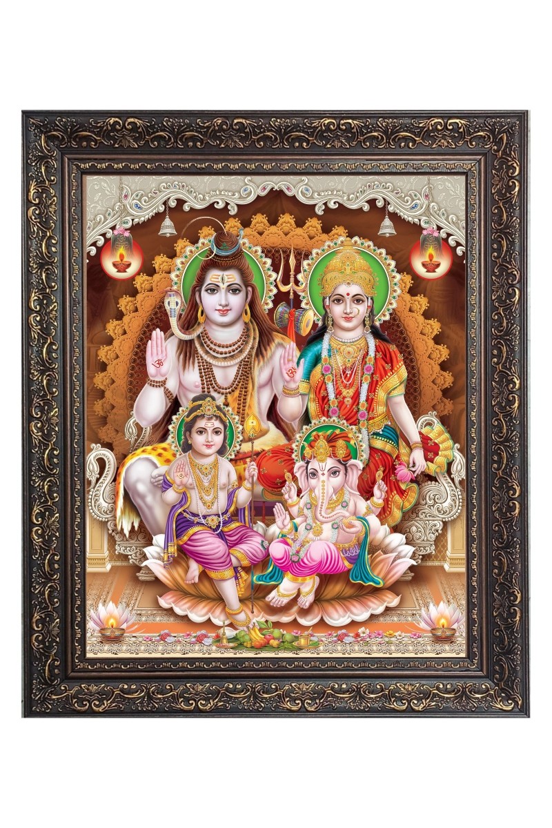 Lord Shiv Maa Parbati Family Big Photo Frame - 10x14 Inches for Home ,Temple &  Office Decoration