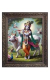 Sri Krishna with Cow Big Photo Frame - 10x14 Inches for Home ,Temple &  Office Decoration