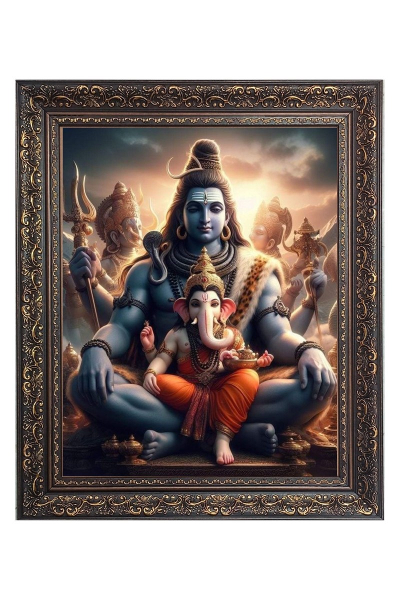 Lord Shiv and baby Ganesh Big Photo Frame - 10x14 Inches for Home ,Temple &  Office Decoration