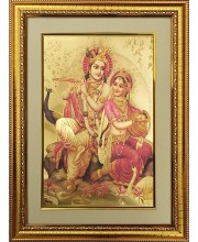 Sri Radha & Sri Krishna Golden Photo 11.5x15.5 Inches Perfect for Home, Office & Temple Decoration