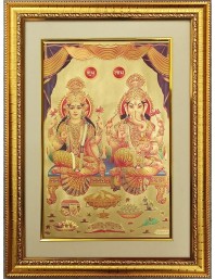 Maa Laxmi and Lord Ganeshji Golden Photo 11.5x15.5 Inches Perfect for Home, Office & Temple Decoration