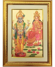 Maa  Laxmi & Sri Narayan Golden Photo 11.5x15.5 Inches Perfect for Home, Office & Temple Decoration
