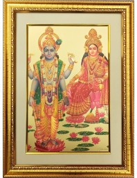 Maa  Laxmi & Sri Narayan Golden Photo 11.5x15.5 Inches Perfect for Home, Office & Temple Decoration