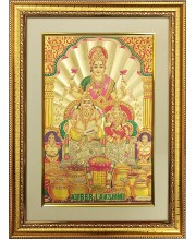 Kuber Laxmi (Lakshmi) Golden Photo 11.5x15.5 Inches Perfect for Home, Office & Temple Decoration
