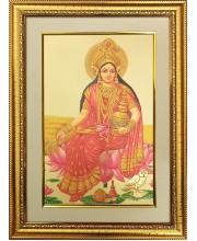 Maa Laxmi Golden Photo 11.5x15.5 Inches Perfect for Home, Office & Temple Decoration