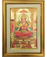 Maa Santoshi Mata Golden Photo 11.5x15.5 Inches Perfect for Home, Office & Temple Decoration