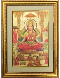 Maa Santoshi Mata Golden Photo 11.5x15.5 Inches Perfect for Home, Office & Temple Decoration