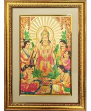Lord Satyanaryan  Golden Photo 11.5x15.5 Inches Perfect for Home, Office & Temple Decoration