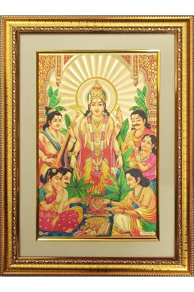 Lord Satyanaryan  Golden Photo 11.5x15.5 Inches Perfect for Home, Office & Temple Decoration