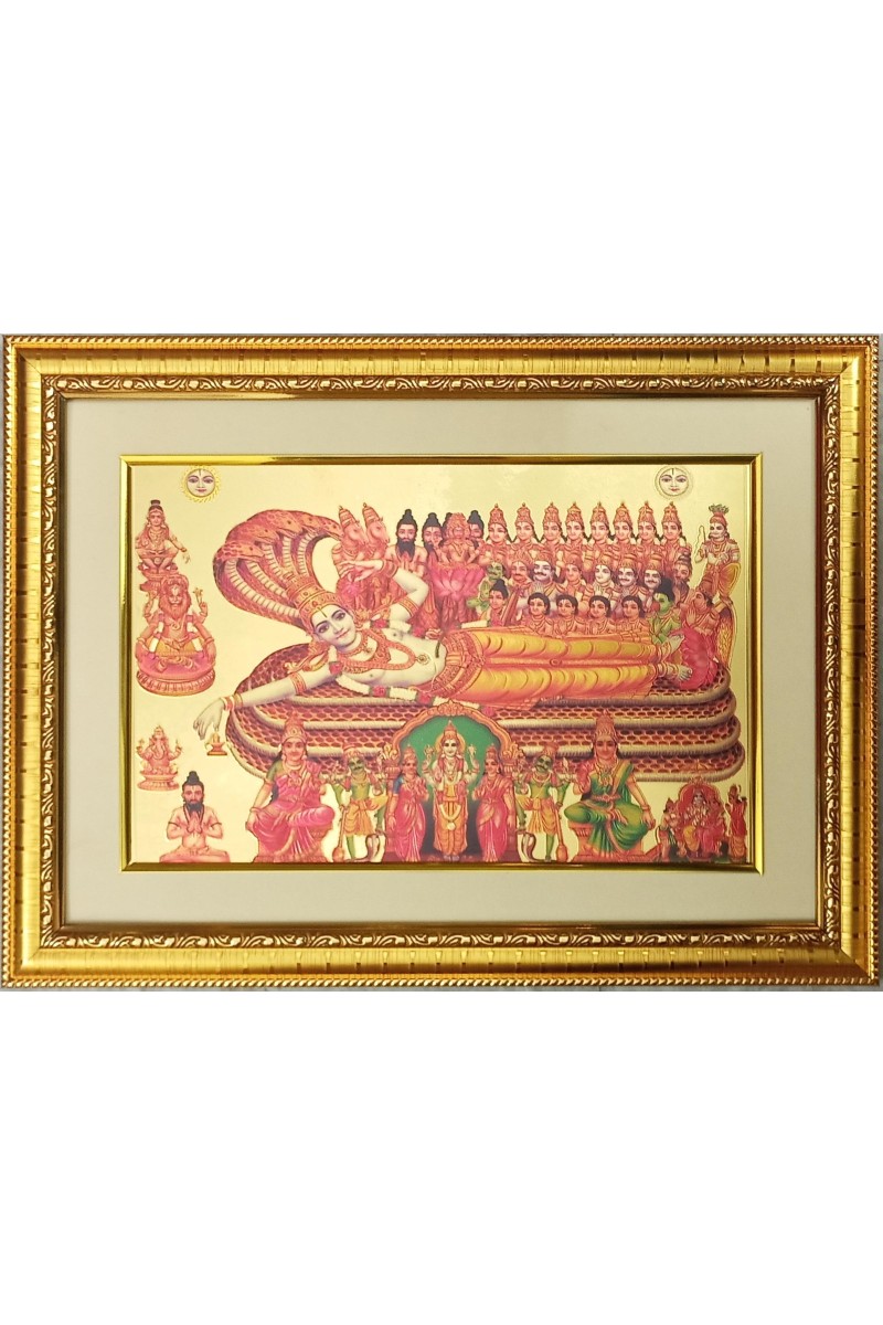 Lord Vishnu and Goddess Lakshmi Golden Photo 11.5x15.5 Inches Perfect for Home, Office & Temple Decoration