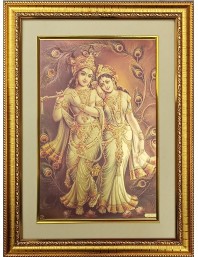 Sri Radha And Sri Krishna Golden Photo 11.5x15.5 Inches Perfect for Home, Office & Temple Decoration