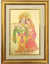 Sri Radha And Sri Krishna Golden Photo 11.5x15.5 Inches Perfect for Home, Office & Temple Decoration