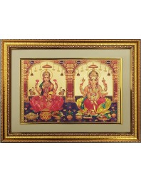 Maa Laxmi and Lord Ganesh Golden Photo 11.5x15.5 Inches Perfect for Home, Office & Temple Decoration