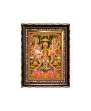 Maa Lakhsmi, Sri Ganesh and Maa Swaraswait Digital Print Photo 6.7x8.7 inches  (I24) - Vibrant Religious Wall Art for Home or Office Decor.