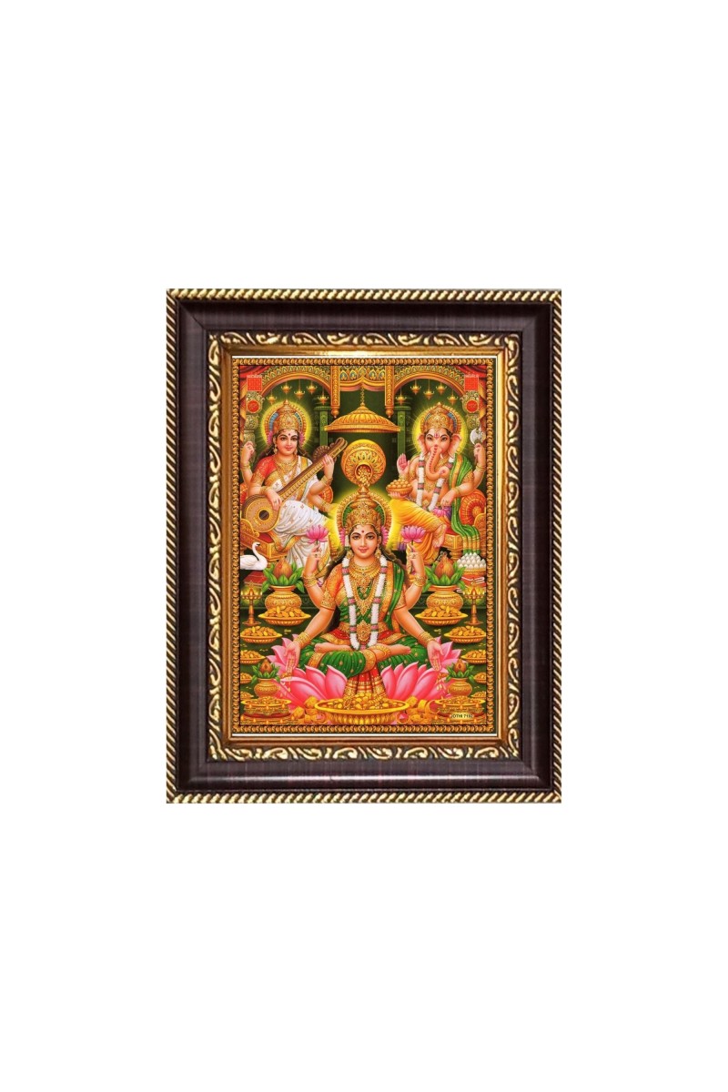 Maa Lakhsmi, Sri Ganesh and Maa Swaraswait Digital Print Photo 6.7x8.7 inches  (I24) - Vibrant Religious Wall Art for Home or Office Decor.