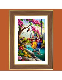 Radha Krishna Photo Frame  10x14 Inches-Brown Wooden Frame for Home , Office & Temple Decoration and Gifting
