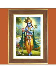 Lord Krishna Photo Frame  10x14 Inches-Brown Wooden Frame for Home , Office & Temple Decoration and Gifting