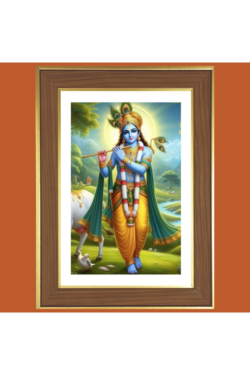 Lord Krishna Photo Frame  10x14 Inches-Brown Wooden Frame for Home , Office & Temple Decoration and Gifting