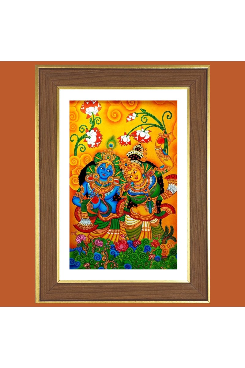 Radha Krishna Design Photo Frame  10x14 Inches-Brown Wooden Frame for Home , Office & Temple Decoration and Gifting