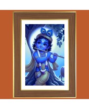 Baby Krishna Photo Frame  10x14 Inches-Brown Wooden Frame for Home , Office & Temple Decoration and Gifting