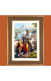 Shri Krishna Playing Flute With Cows Photo Frame  10x14 Inches-Brown Wooden Frame for Home , Office & Temple Decoration and Gifting