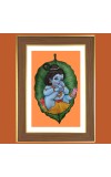 Baby Krishna with leaf Photo Frame  10x14 Inches-Brown Wooden Frame for Home , Office & Temple Decoration and Gifting