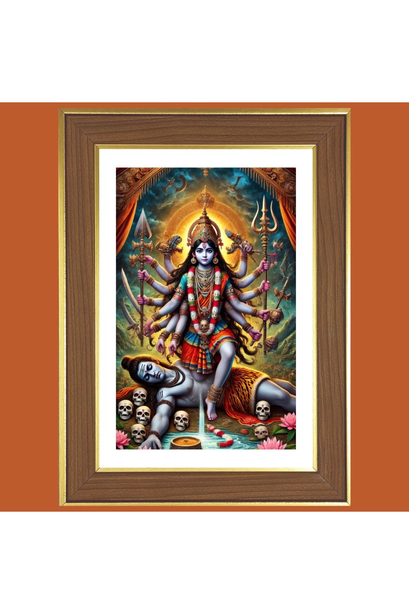 Goddess Adi Shakti  Photo Frame  10x14 Inches-Brown Wooden Frame for Home , Office & Temple Decoration and Gifting