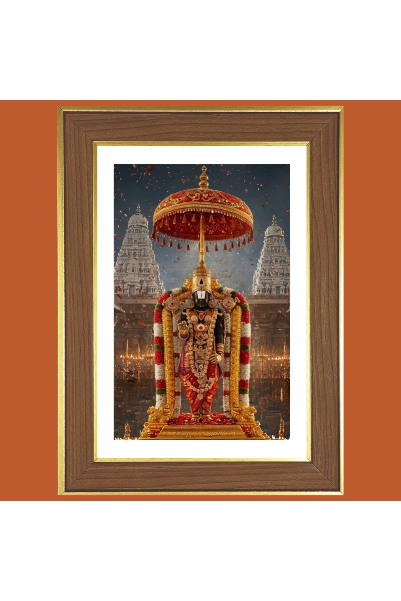 Lord Venkateshwara Photo Frame  10x14 Inches-Brown Wooden Frame for Home , Office & Temple Decoration and Gifting