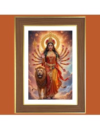 Durga Maa Photo Frame  10x14 Inches-Brown Wooden Frame for Home , Office & Temple Decoration and Gifting