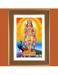 Lord Kartikeya Photo Frame  10x14 Inches-Brown Wooden Frame for Home , Office & Temple Decoration and Gifting