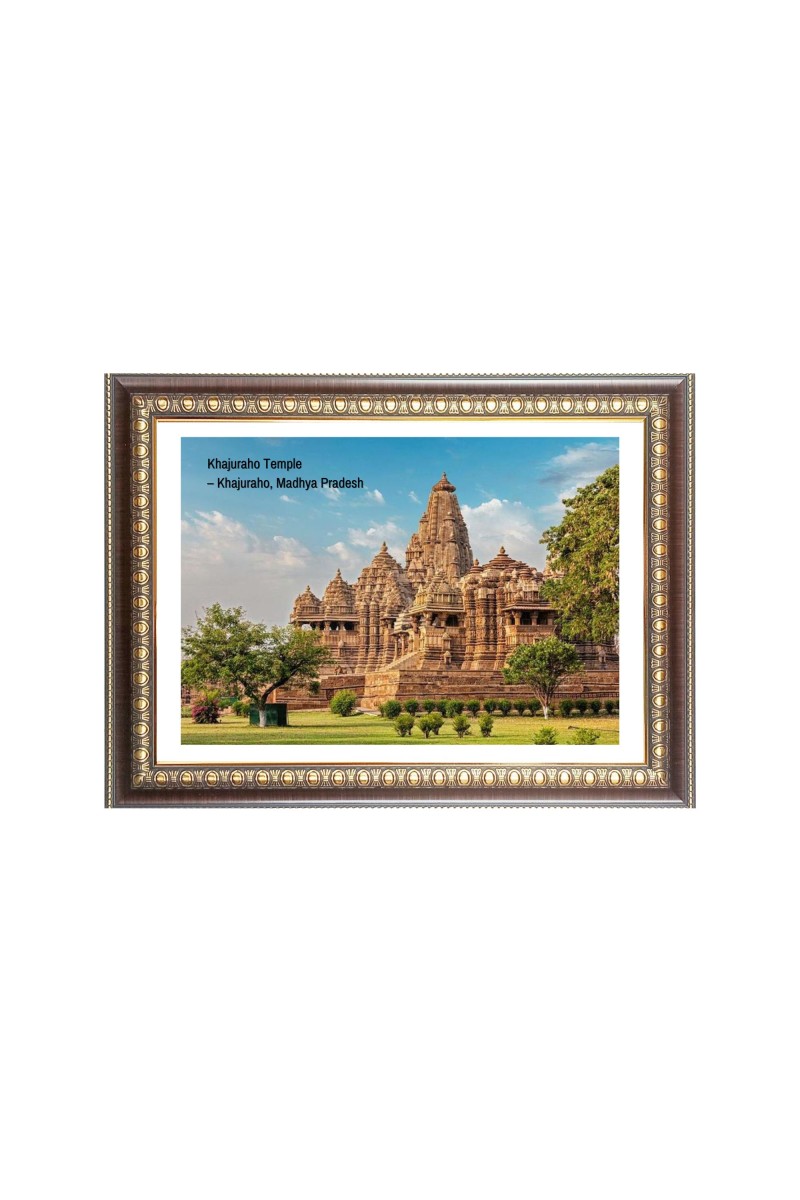 Khajuraho Temple Photo - Brown Color Frame, 10x14 Inch | Premium Quality Print |  Perfect for Home and Office Wall Decoration