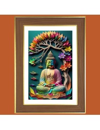 Serene Buddha Photo Frame  10x14 Inches-Brown Wooden Frame for Home , Office & Temple Decoration and Gifting
